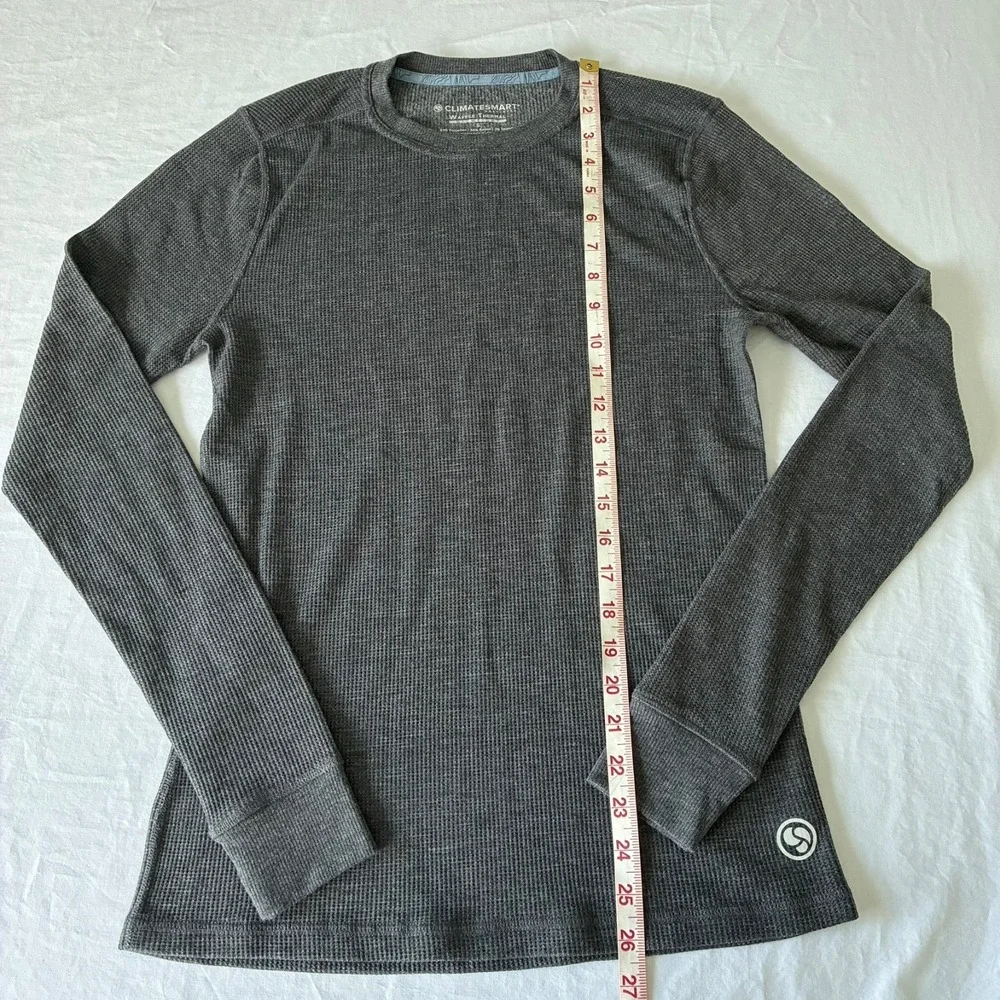 Climatesmart Cuddl Duds Mens Gray Waffle Knit Midweight Thermal Base Layer Top S